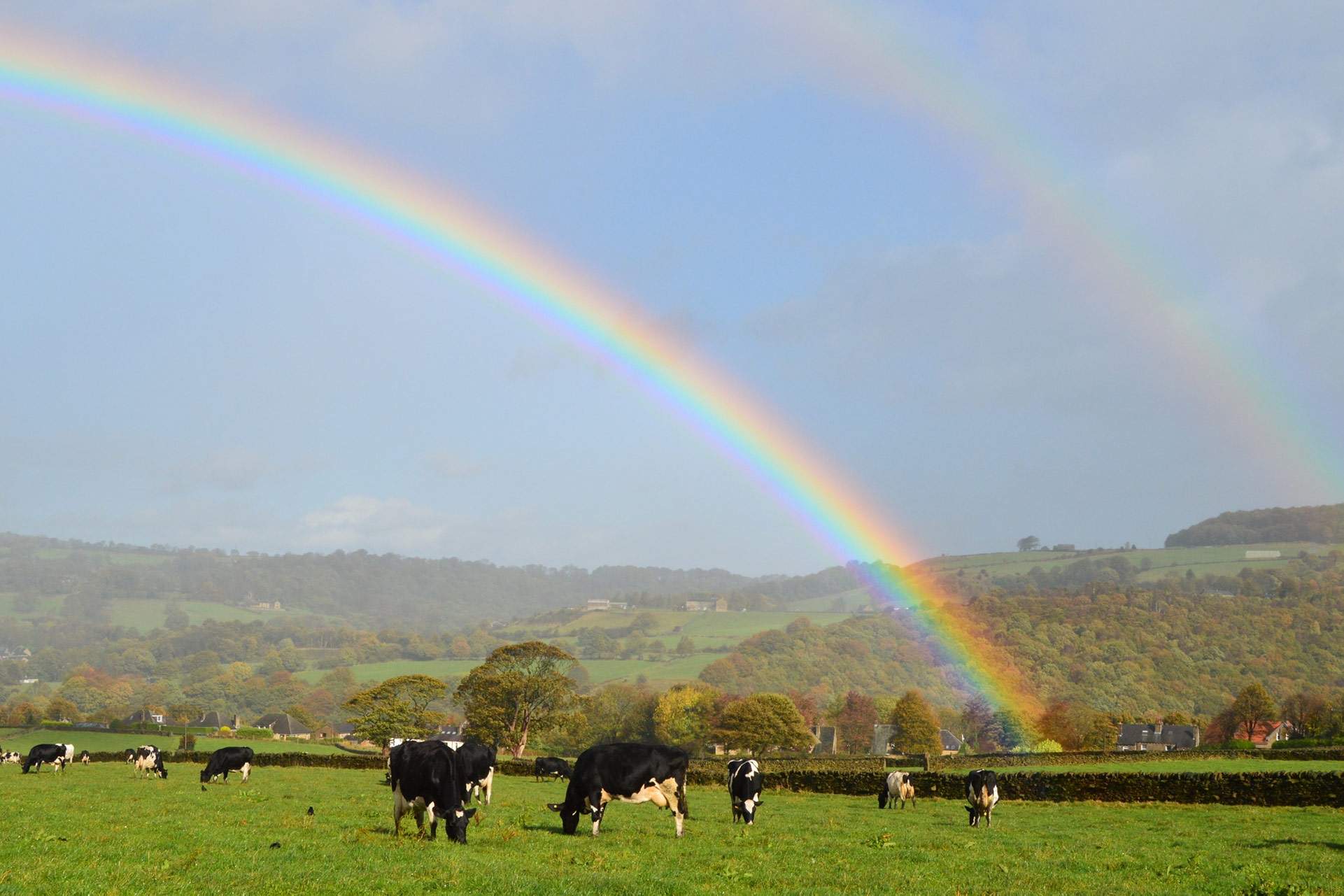 Dairy farm at Long Lane with double rainbow by Sandie